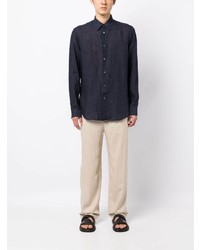 Chemise à manches longues en lin bleu marine Paul Smith