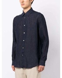 Chemise à manches longues en lin bleu marine Paul Smith