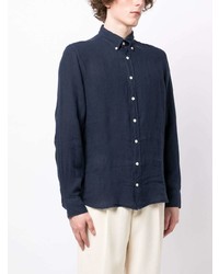 Chemise à manches longues en lin bleu marine Hackett