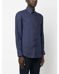 Chemise à manches longues en lin bleu marine Brunello Cucinelli