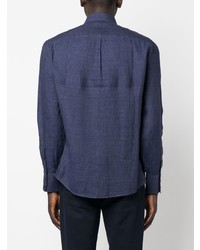 Chemise à manches longues en lin bleu marine Brunello Cucinelli