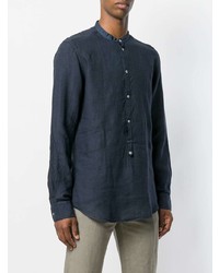 Chemise à manches longues en lin bleu marine Massimo Alba