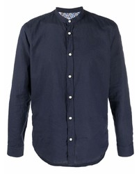 Chemise à manches longues en lin bleu marine Manuel Ritz