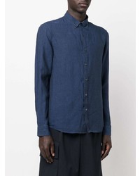 Chemise à manches longues en lin bleu marine Michael Kors Collection