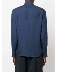 Chemise à manches longues en lin bleu marine Michael Kors Collection