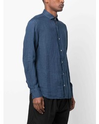 Chemise à manches longues en lin bleu marine MC2 Saint Barth