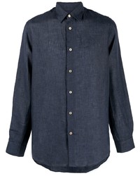 Chemise à manches longues en lin bleu marine Paul Smith