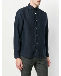 Chemise à manches longues en lin bleu marine Eleventy