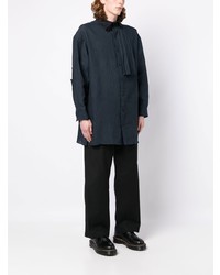 Chemise à manches longues en lin bleu marine Yohji Yamamoto