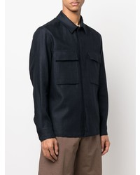 Chemise à manches longues en lin bleu marine Ermenegildo Zegna