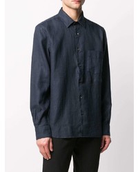 Chemise à manches longues en lin bleu marine Aspesi