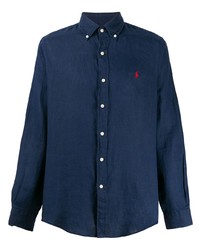 Chemise à manches longues en lin bleu marine Polo Ralph Lauren
