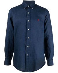 Chemise à manches longues en lin bleu marine Polo Ralph Lauren