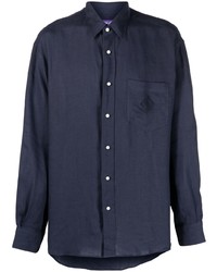 Chemise à manches longues en lin bleu marine Ralph Lauren Purple Label