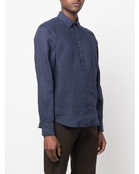 Chemise à manches longues en lin bleu marine Aspesi