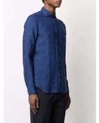 Chemise à manches longues en lin bleu marine Xacus