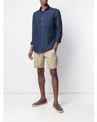 Chemise à manches longues en lin bleu marine Glanshirt