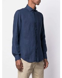 Chemise à manches longues en lin bleu marine Glanshirt