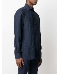 Chemise à manches longues en lin bleu marine Barba