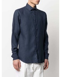 Chemise à manches longues en lin bleu marine Z Zegna