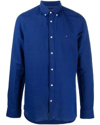 Chemise à manches longues en lin bleu marine Tommy Hilfiger