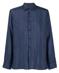 Chemise à manches longues en lin bleu marine Trussardi