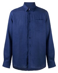Chemise à manches longues en lin bleu marine Vilebrequin