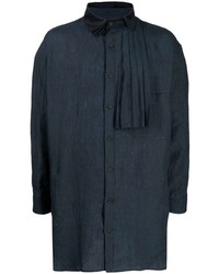 Chemise à manches longues en lin bleu marine Yohji Yamamoto