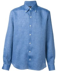 Chemise à manches longues en lin bleue