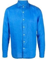 Chemise à manches longues en lin bleue Altea