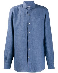 Chemise à manches longues en lin bleue Barba