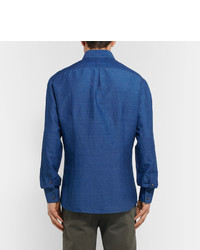 Chemise à manches longues en lin bleue Brunello Cucinelli