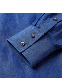 Chemise à manches longues en lin bleue Brunello Cucinelli