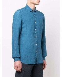 Chemise à manches longues en lin bleue Boglioli
