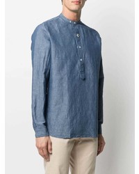 Chemise à manches longues en lin bleue Lardini
