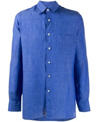 Chemise à manches longues en lin bleue Canali