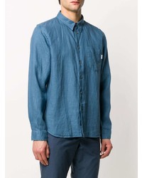 Chemise à manches longues en lin bleue PS Paul Smith