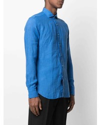 Chemise à manches longues en lin bleue Xacus