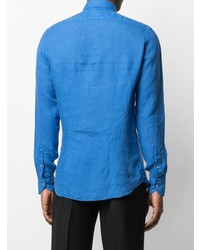 Chemise à manches longues en lin bleue Xacus