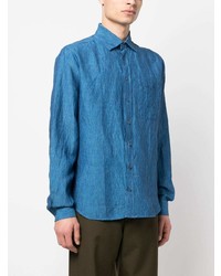 Chemise à manches longues en lin bleue Sease