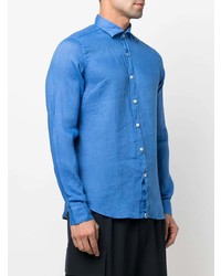 Chemise à manches longues en lin bleue Tintoria Mattei