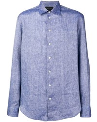 Chemise à manches longues en lin bleue Emporio Armani