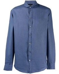 Chemise à manches longues en lin bleue Emporio Armani