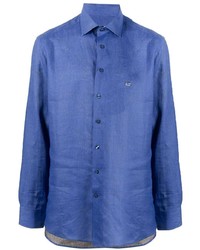 Chemise à manches longues en lin bleue Etro