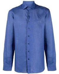 Chemise à manches longues en lin bleue Etro