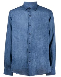 Chemise à manches longues en lin bleue Karl Lagerfeld