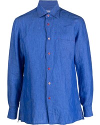 Chemise à manches longues en lin bleue Kiton