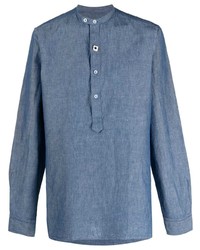 Chemise à manches longues en lin bleue Lardini