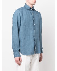 Chemise à manches longues en lin bleue Canali