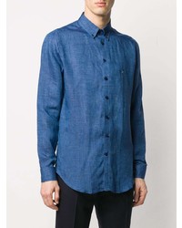 Chemise à manches longues en lin bleue Etro